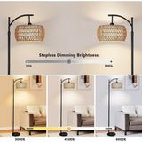 Arc Floor Lamp with Remote Control - Brown+Rattan - 12.6