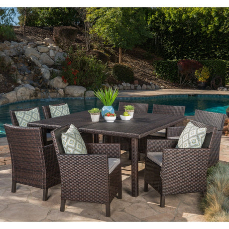 Arcade Outdoor 9-piece Square Wicker Dining Set with Cushions by Christopher Knight Home - N/A