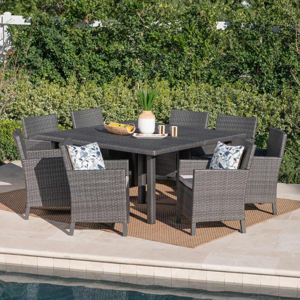 Arcade Outdoor 9-piece Square Wicker Dining Set with Cushions by Christopher Knight Home - N/A