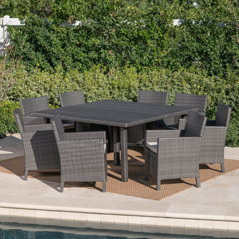 Arcade Outdoor 9-piece Square Wicker Dining Set with Cushions by Christopher Knight Home - N/A
