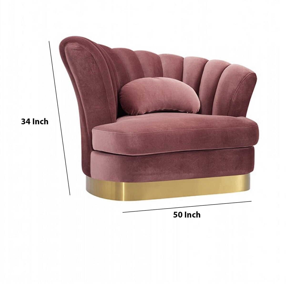 Arch Design Fabric Lounge Chair with Vertically Tufted Backrest, Pink