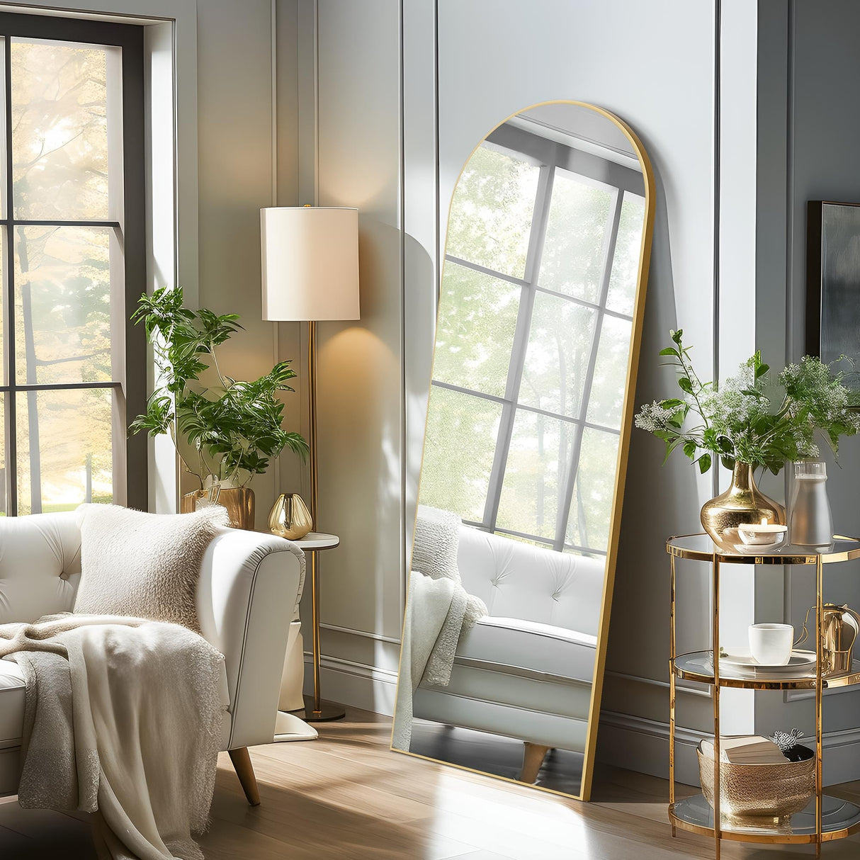 Arched Full Length Mirror with Solid Wood Frame
