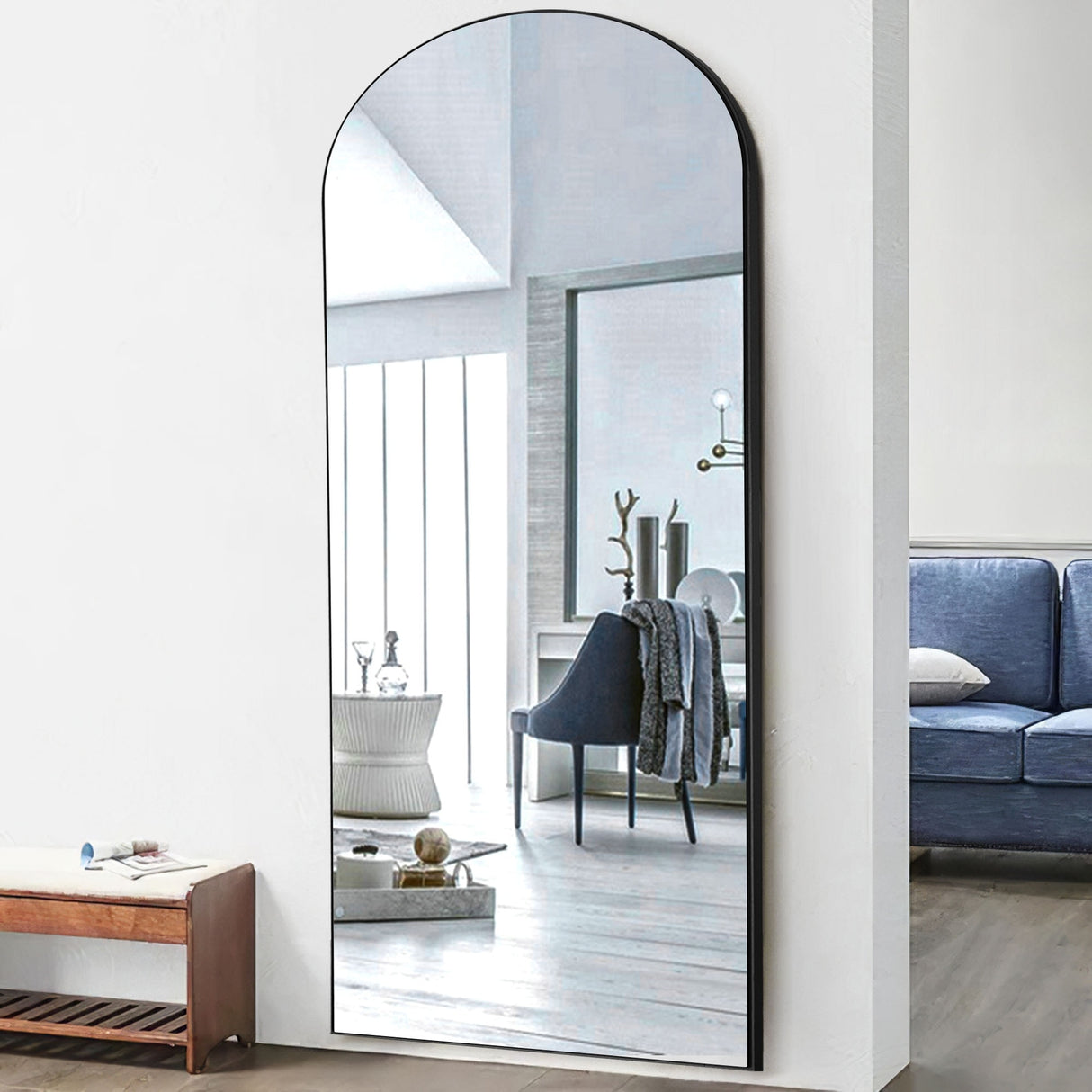 Arched Full Length Mirror with Solid Wood Frame