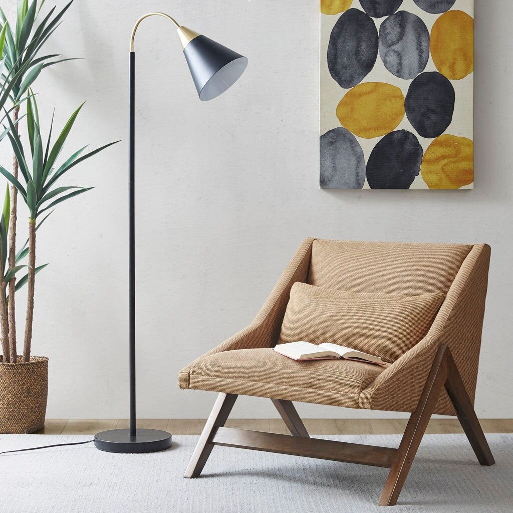 Arched Metal Floor Lamp with Chimney Shade for living room,bedroom,and dining room