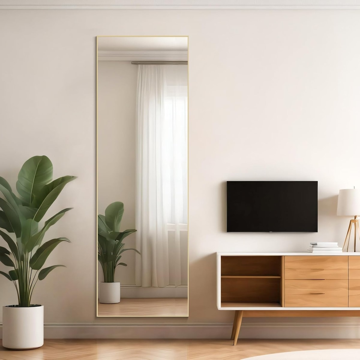 Mirror Full Length, 21"x64" Body Wall Mirrors, Floor Standing, Large Tall Mirror with Stand Aluminum Alloy Frame