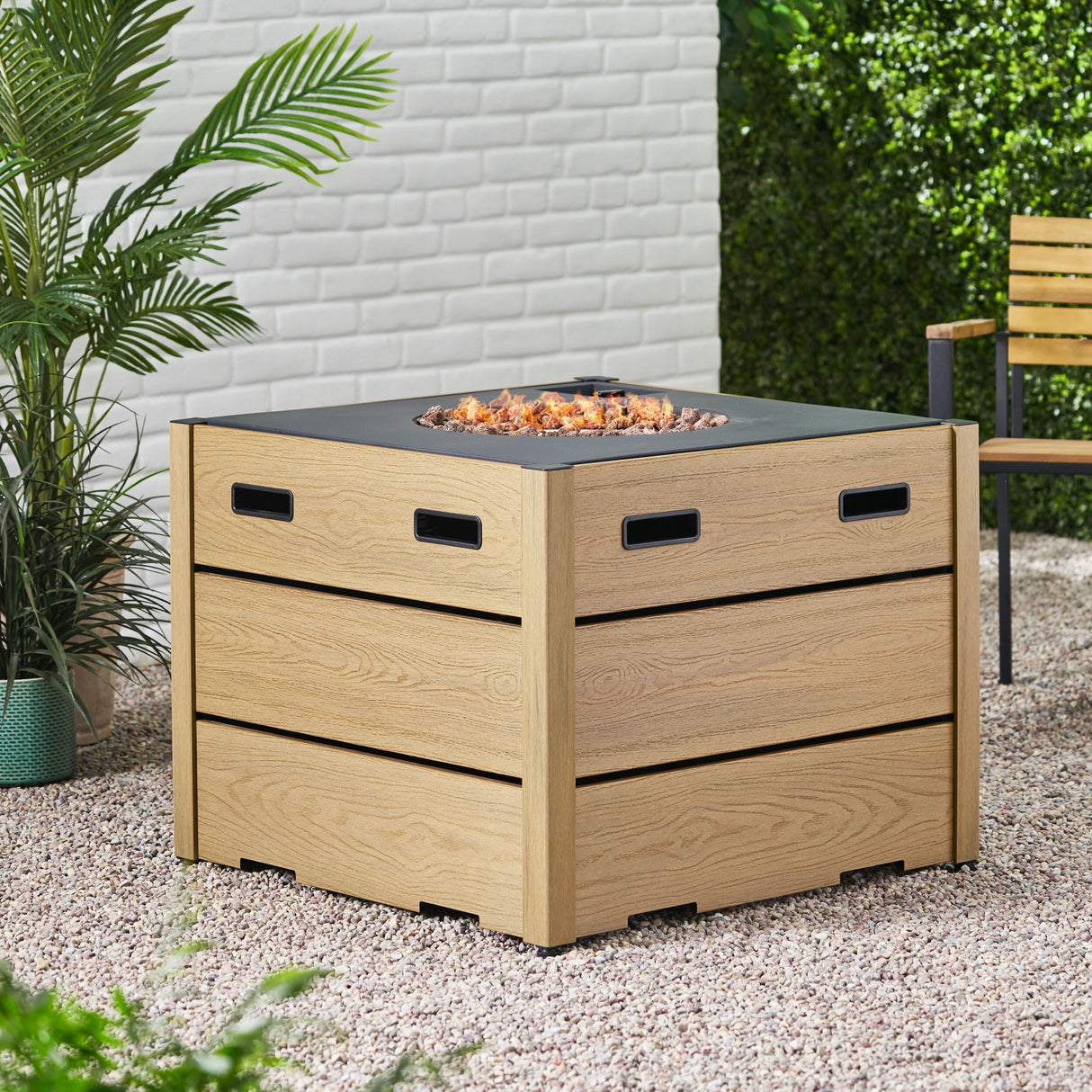 Archie Outdoor Composite Wood 31" Outdoor 40,000 BTU Square Fire Pit by Christopher Knight Home