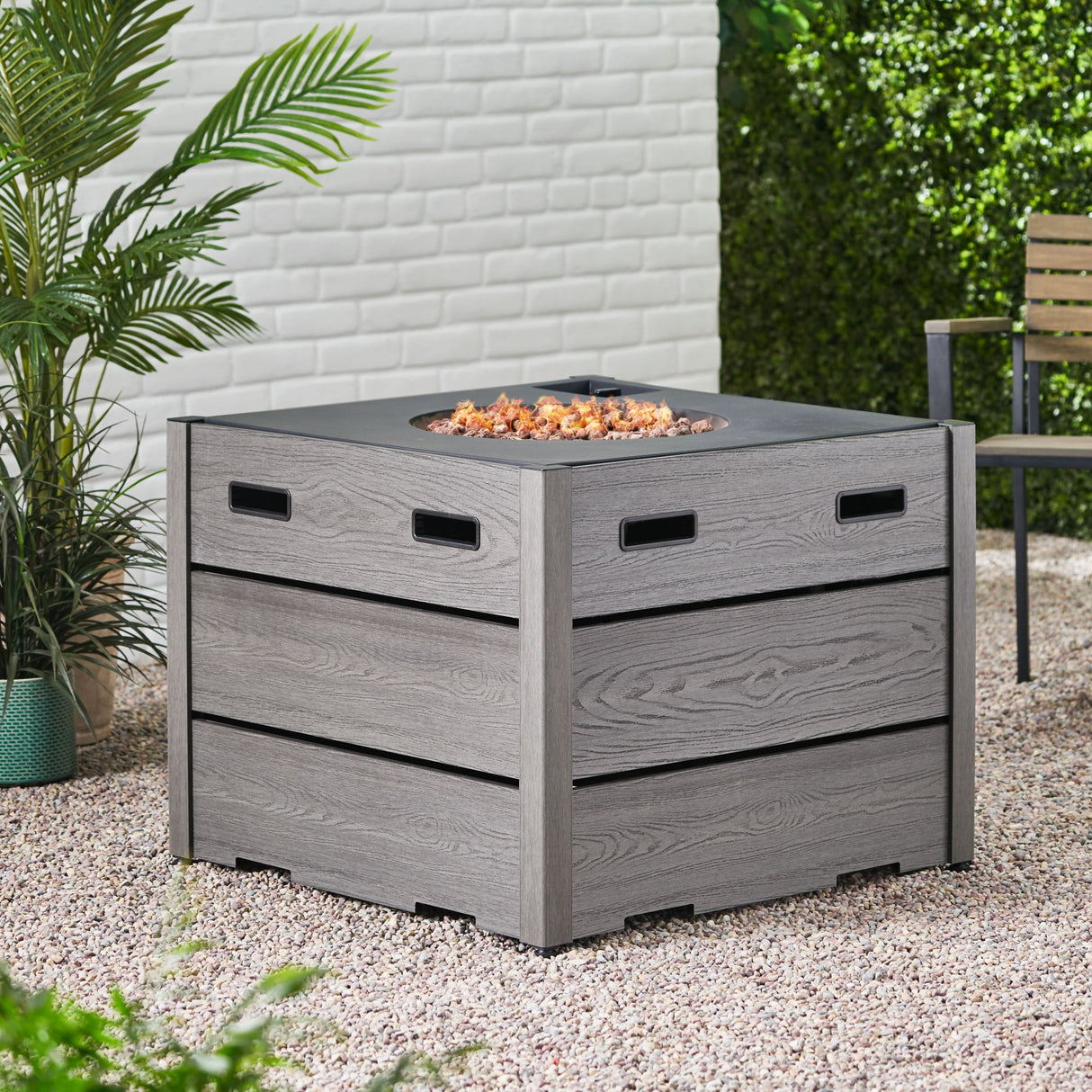 Archie Outdoor Composite Wood 31" Outdoor 40,000 BTU Square Fire Pit by Christopher Knight Home