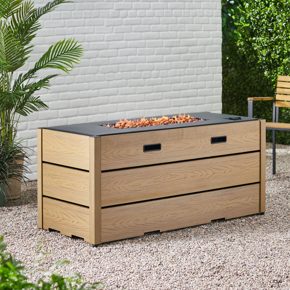 Archie Outdoor Composite Wood 55" Outdoor 40,000 BTU Rectangular Fire Pit by Christopher Knight Home
