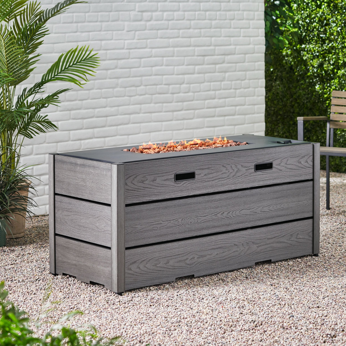 Archie Outdoor Composite Wood 55" Outdoor 40,000 BTU Rectangular Fire Pit by Christopher Knight Home