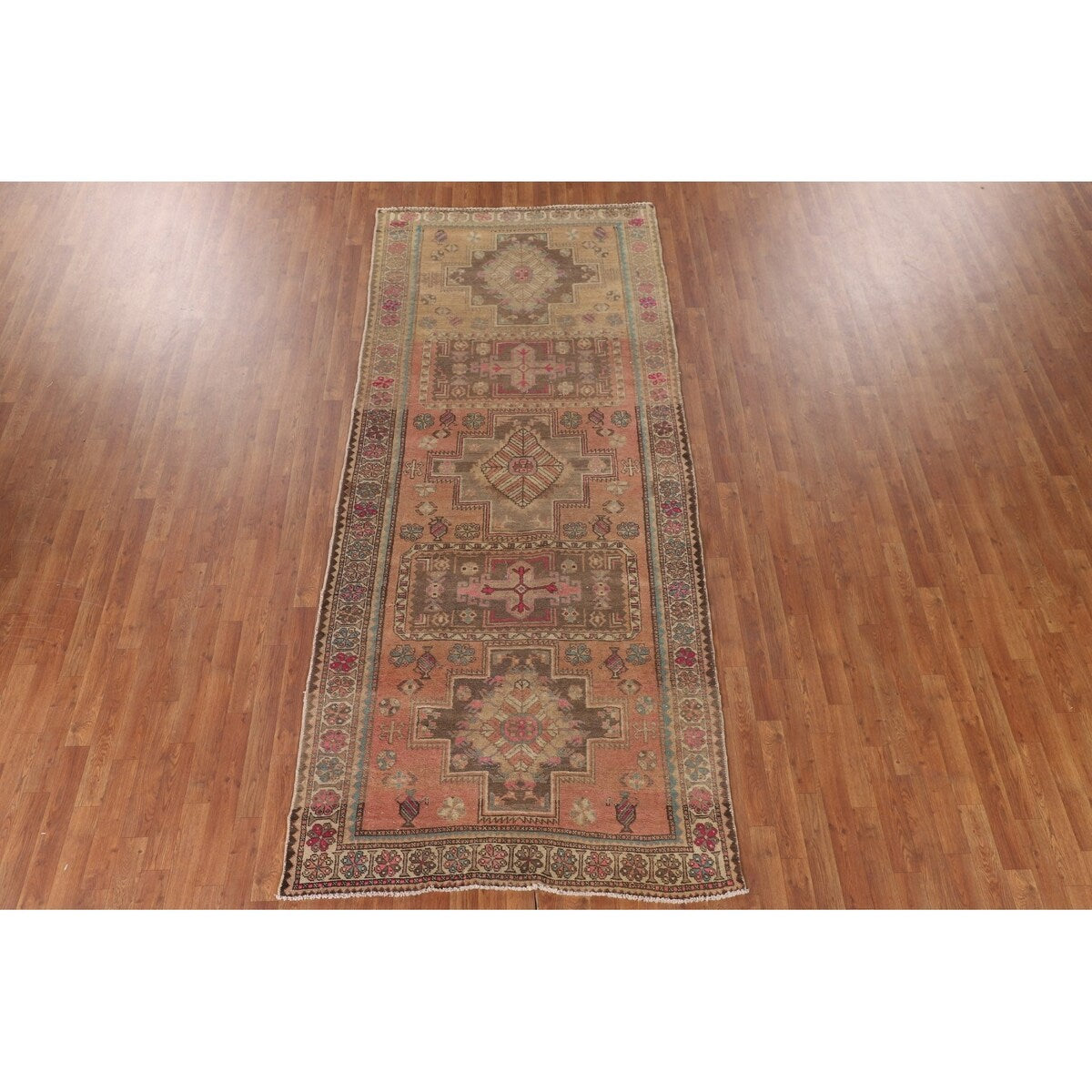 Ardebil Persian Vintage Area Rug Handmade Wool Carpet - 4'7" x 10'8"