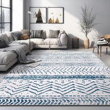 Area Rug: 5x7 Large Soft Machine Washable Boho Moroccan Farmhouse Neutral Stain Resistant Indoor Floor Rug Carpet - 6' x 7'