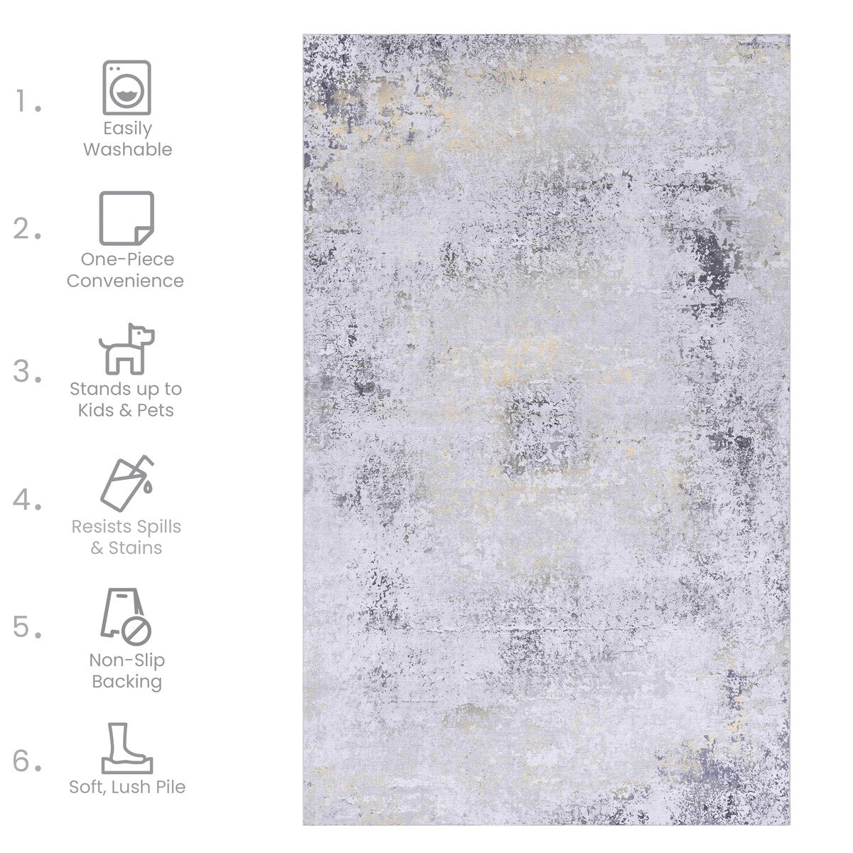 Area Rugs 5x8 Living Room,Washable Rug,Low-Pile,Non-Slip,Non-Shedding,Foldable,Kid & Pet Friendly for living room - 6' x 7'