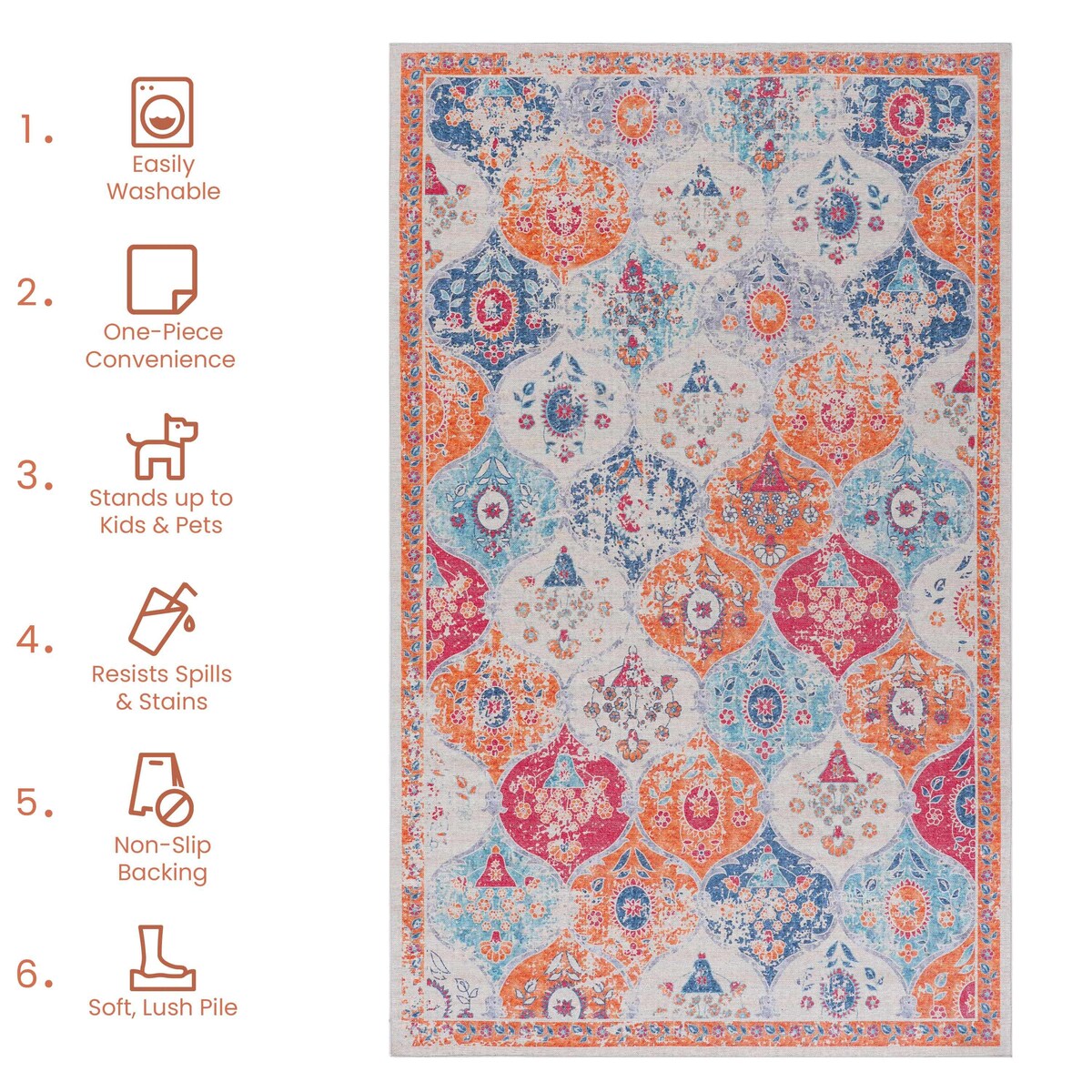 Area Rugs 6x9 Machine Washable Rugs,Modern Area Rug with Non-Slip Backing,Stain Resistan Abstract Rug for Bedroom - 6' x 7'