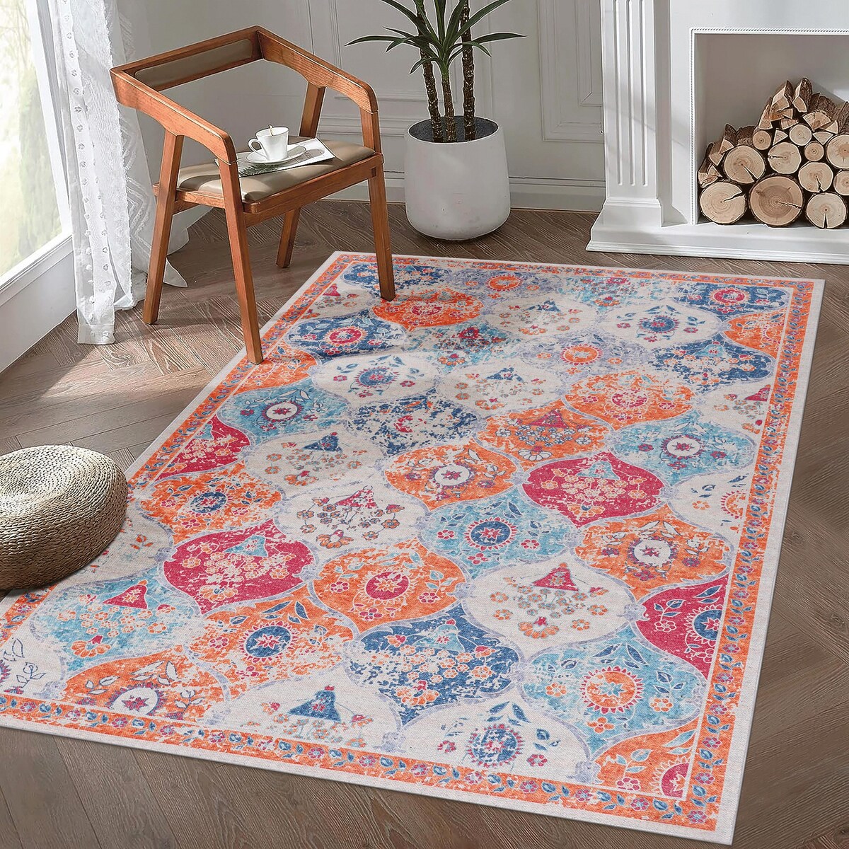 Area Rugs 6x9 Machine Washable Rugs,Modern Area Rug with Non-Slip Backing,Stain Resistan Abstract Rug for Bedroom - 6' x 7'