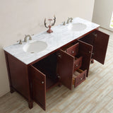 Arezzo 72-Inch Double Vanity in Antique Cherry with Carrara White Marble Top without Mirror