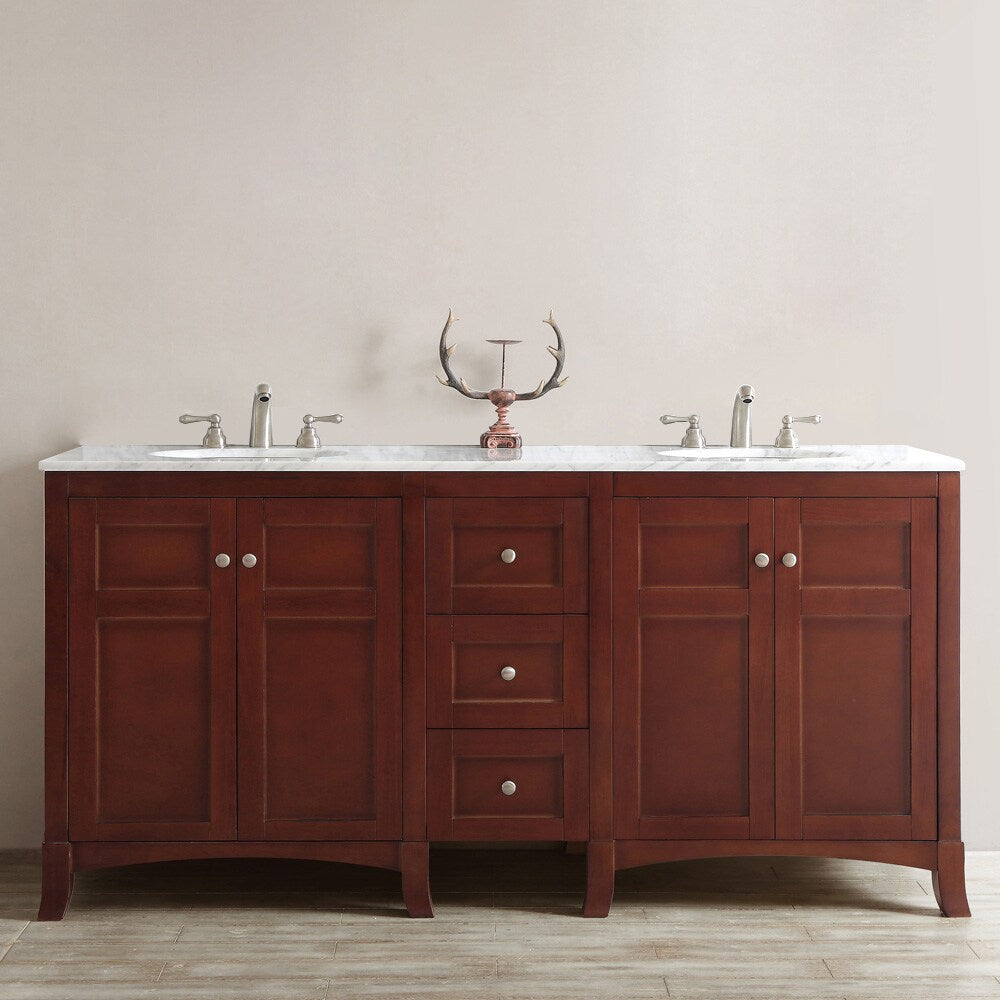 Arezzo 72-Inch Double Vanity in Antique Cherry with Carrara White Marble Top without Mirror