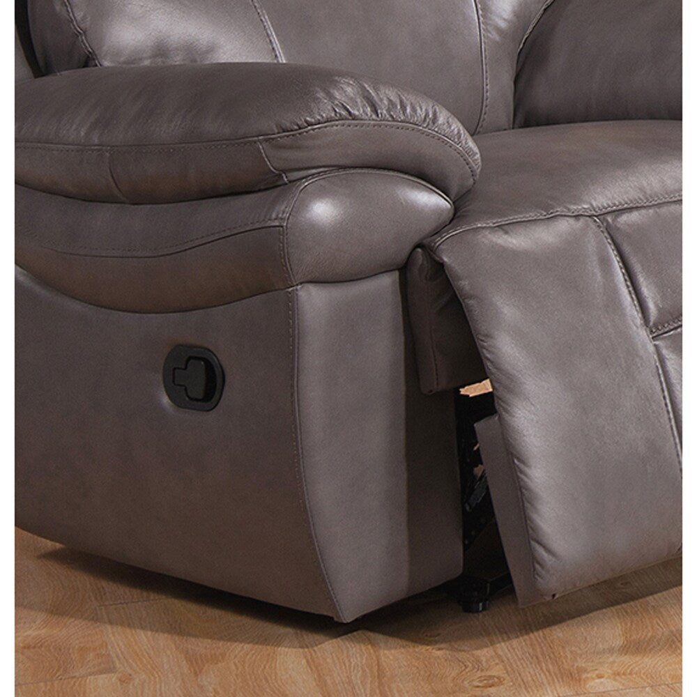 Argo Grey Premium Top Grain Leather Lay Flat Reclining Sofa and Loveseat