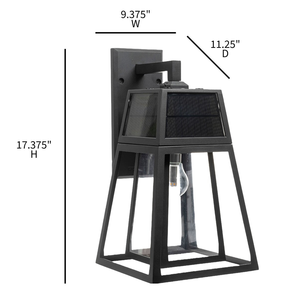 Gama Sonic Aria 1-Light Black Modern Outdoor Solar Wall Sconce Lantern