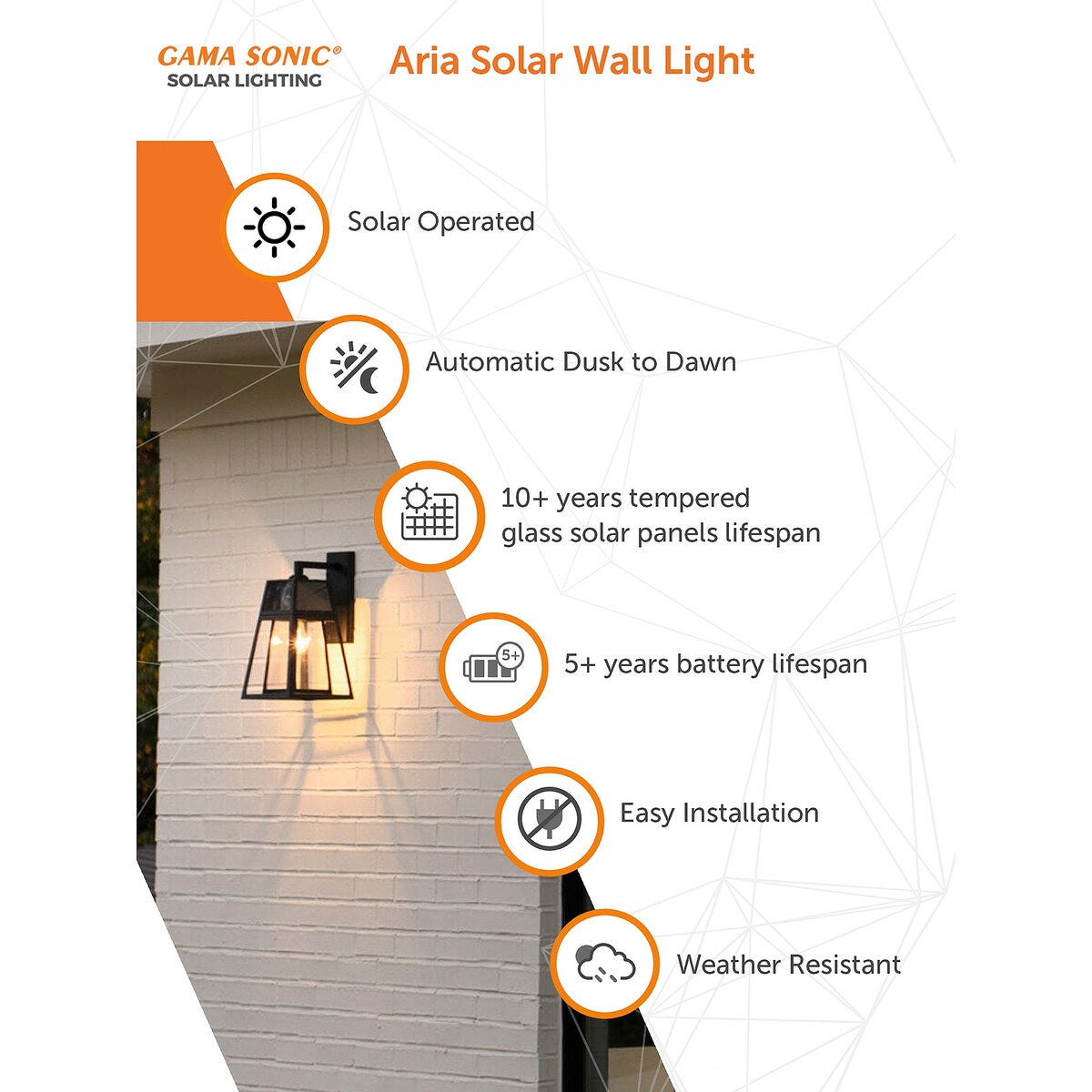 Gama Sonic Aria 1-Light Black Modern Outdoor Solar Wall Sconce Lantern