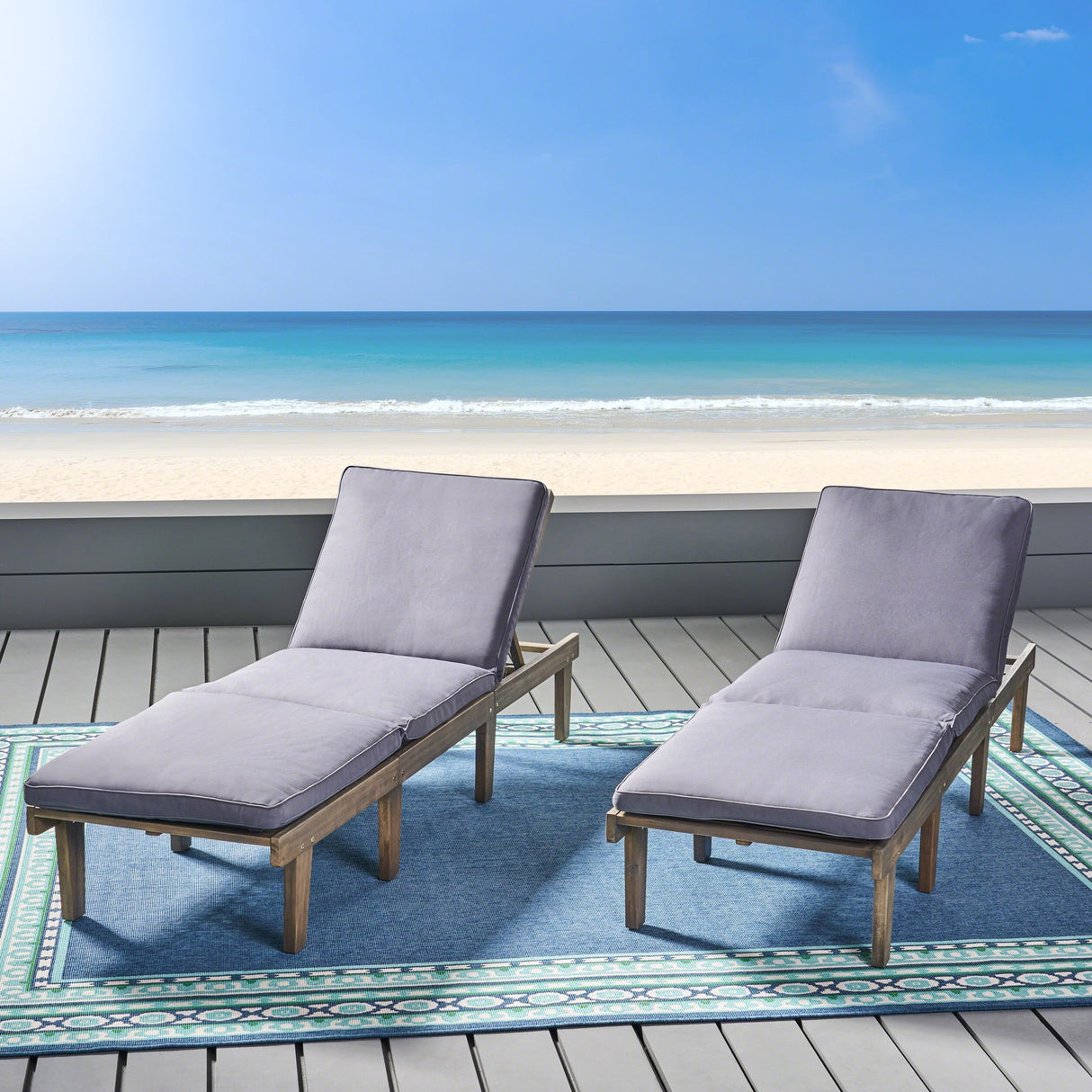 Ariana Outdoor Cushioned Acacia Chaise Lounges (Set of 2) by Christopher Knight Home