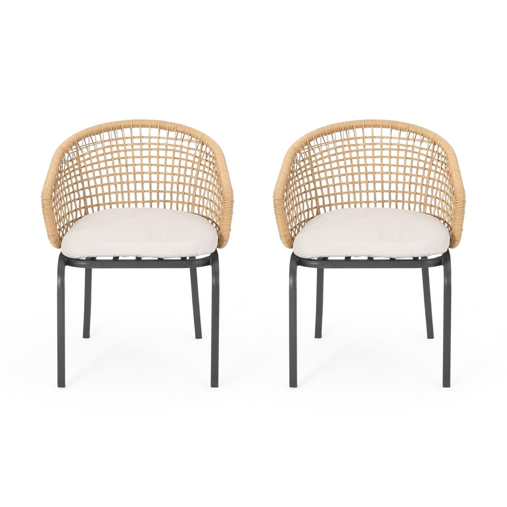 Arias Outdoor Wicker Club Chair with Cushion (Set of 2) by Christopher Knight Home