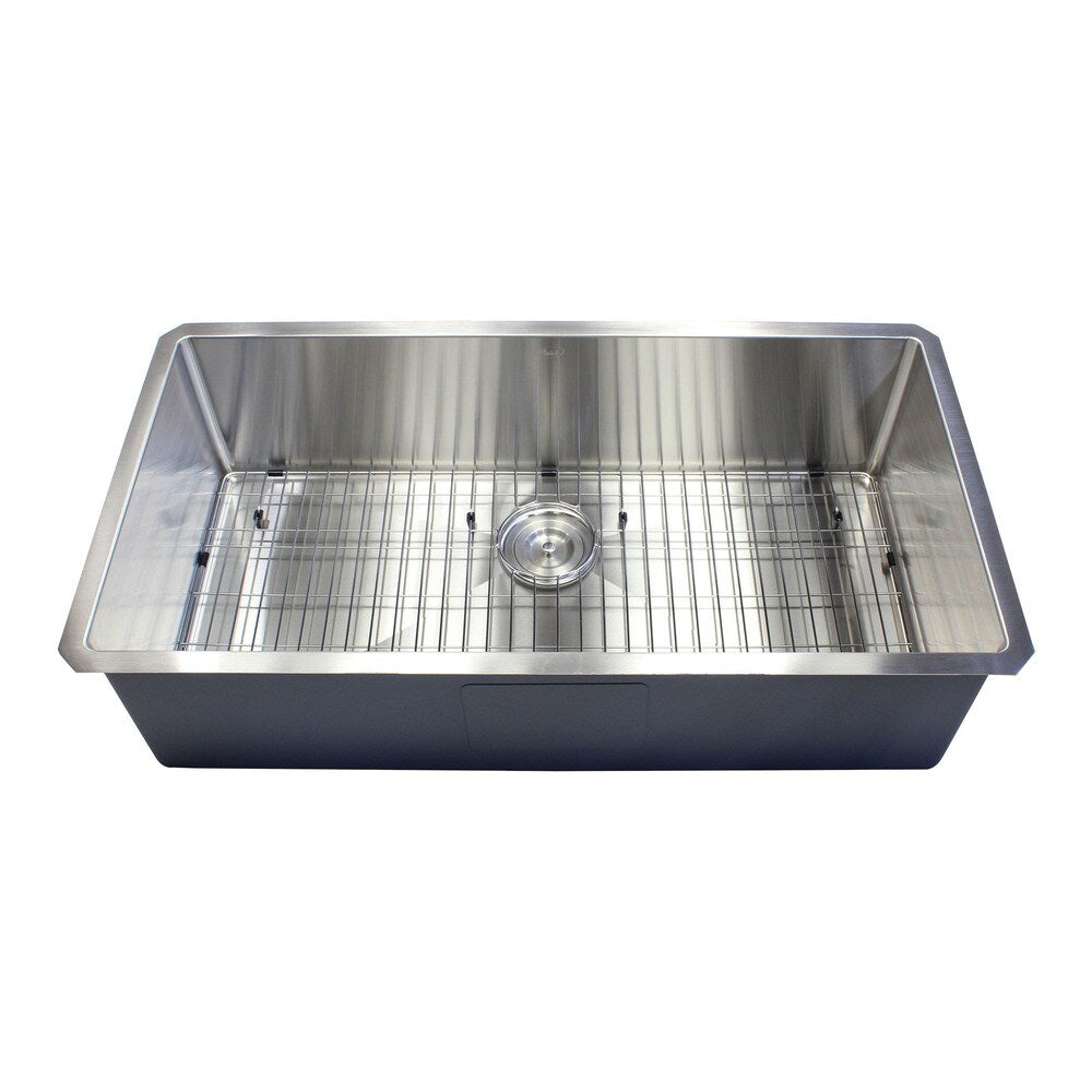 36-inch Stainless Steel Single Bowl 15mm Radius Undermount Kitchen Sink with Accessories