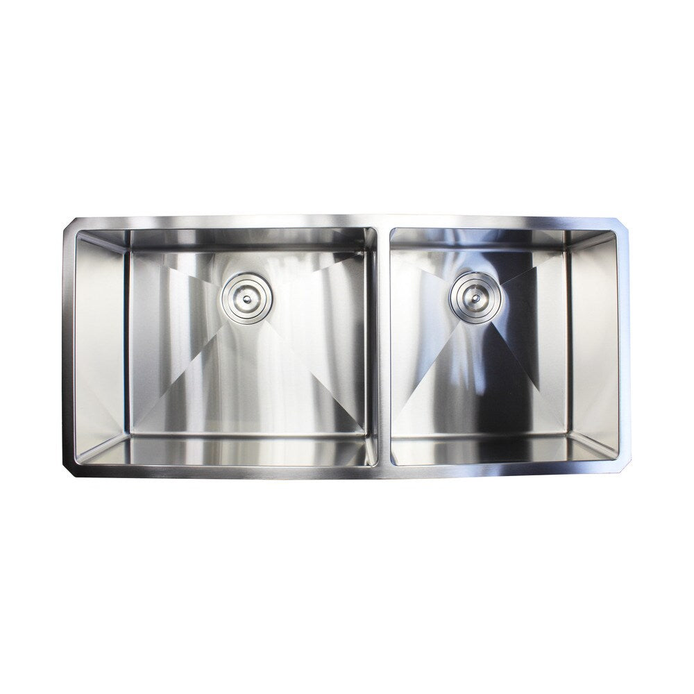 42" Stainless Steel 15mm Radius Double 60/40 Bowl 16 Gauge Undermount Kitchen Sink Complete Combo Accessories