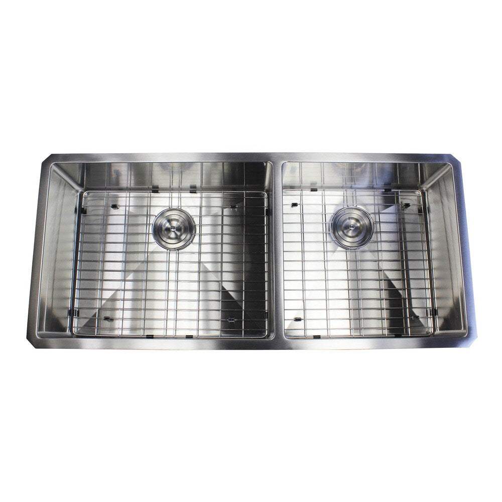 42" Stainless Steel 15mm Radius Double 60/40 Bowl 16 Gauge Undermount Kitchen Sink Complete Combo Accessories