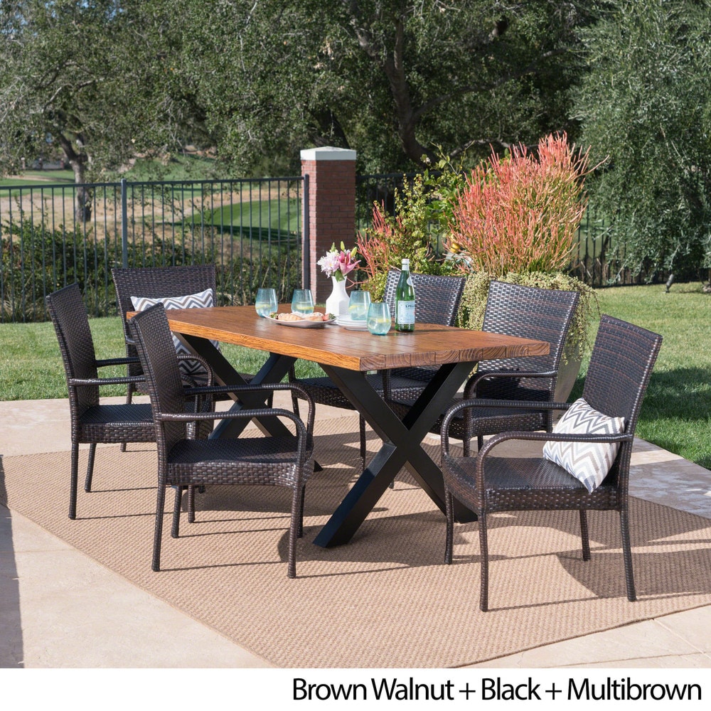 Ariel Outdoor Rectangle Light-Weight Concrete Dining Set by Christopher Knight Home