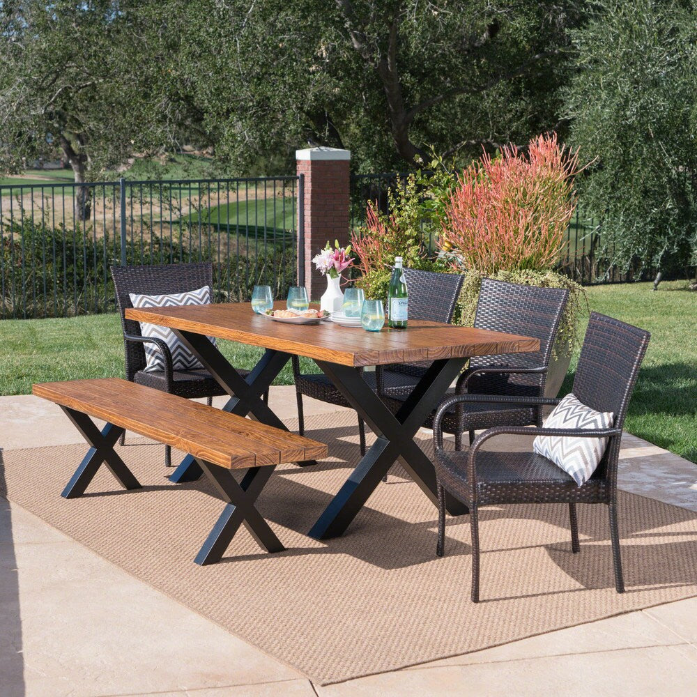 Ariel Outdoor Rectangle Light-Weight Concrete Dining Set by Christopher Knight Home
