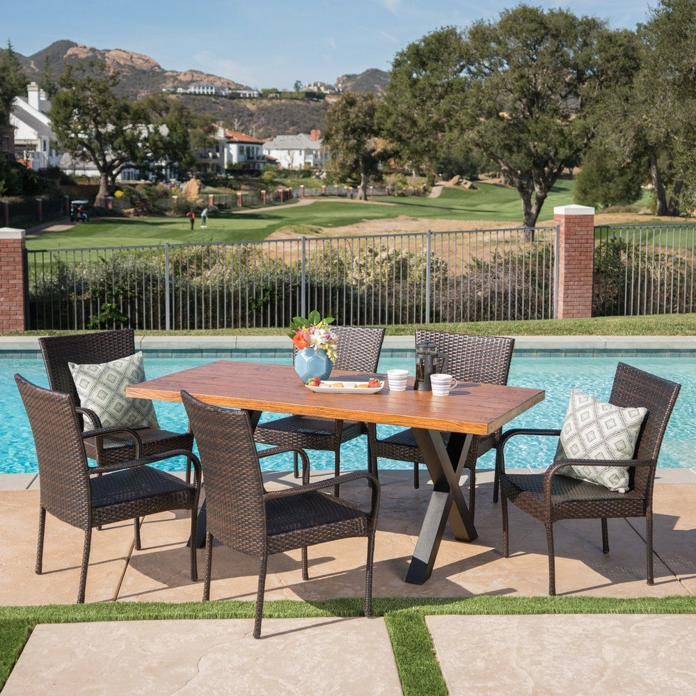 Ariel Outdoor Rectangle Light-Weight Concrete Dining Set by Christopher Knight Home