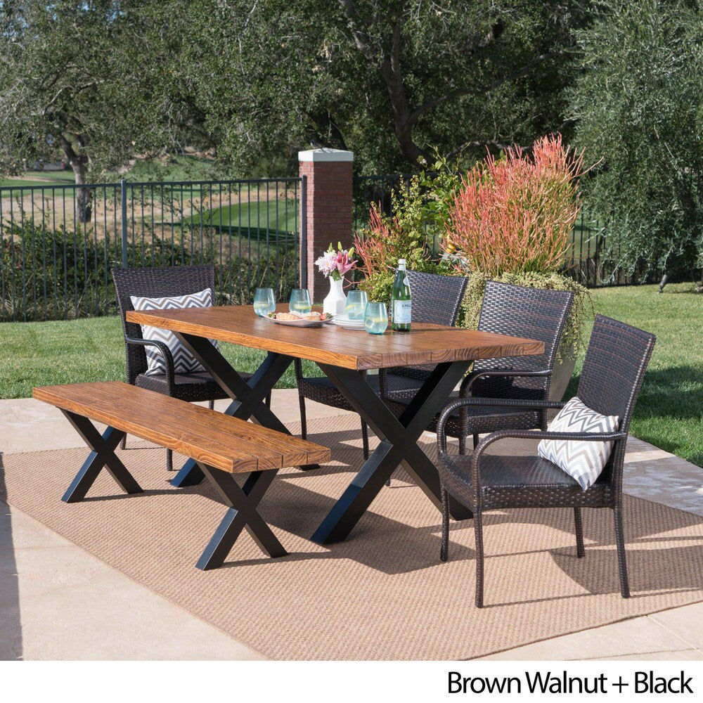Ariel Outdoor Rectangle Light-Weight Concrete Dining Set by Christopher Knight Home