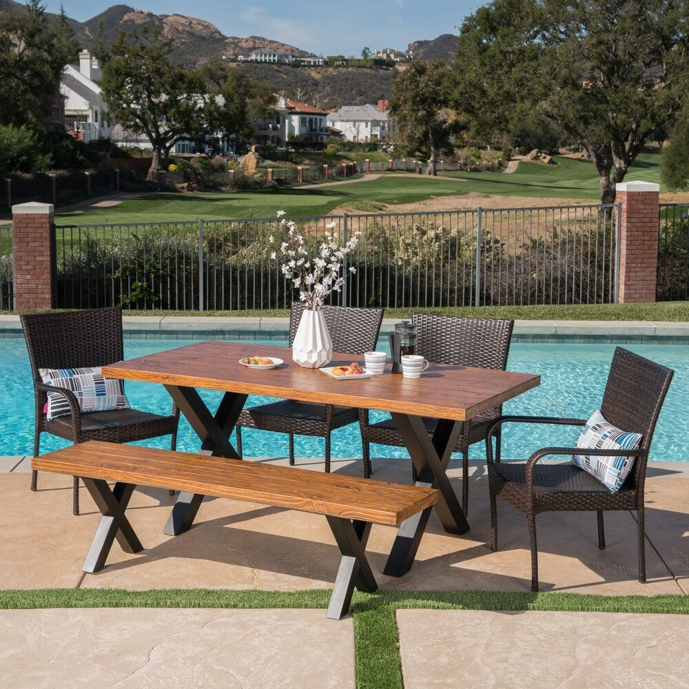 Ariel Outdoor Rectangle Light-Weight Concrete Dining Set by Christopher Knight Home