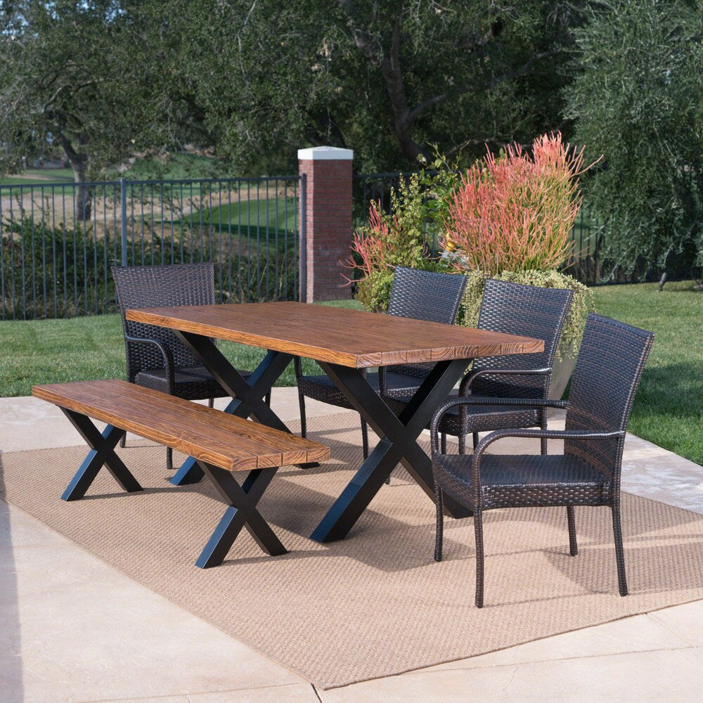 Ariel Outdoor Rectangle Light-Weight Concrete Dining Set by Christopher Knight Home