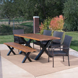 Ariel Outdoor Rectangle Light-Weight Concrete Dining Set by Christopher Knight Home