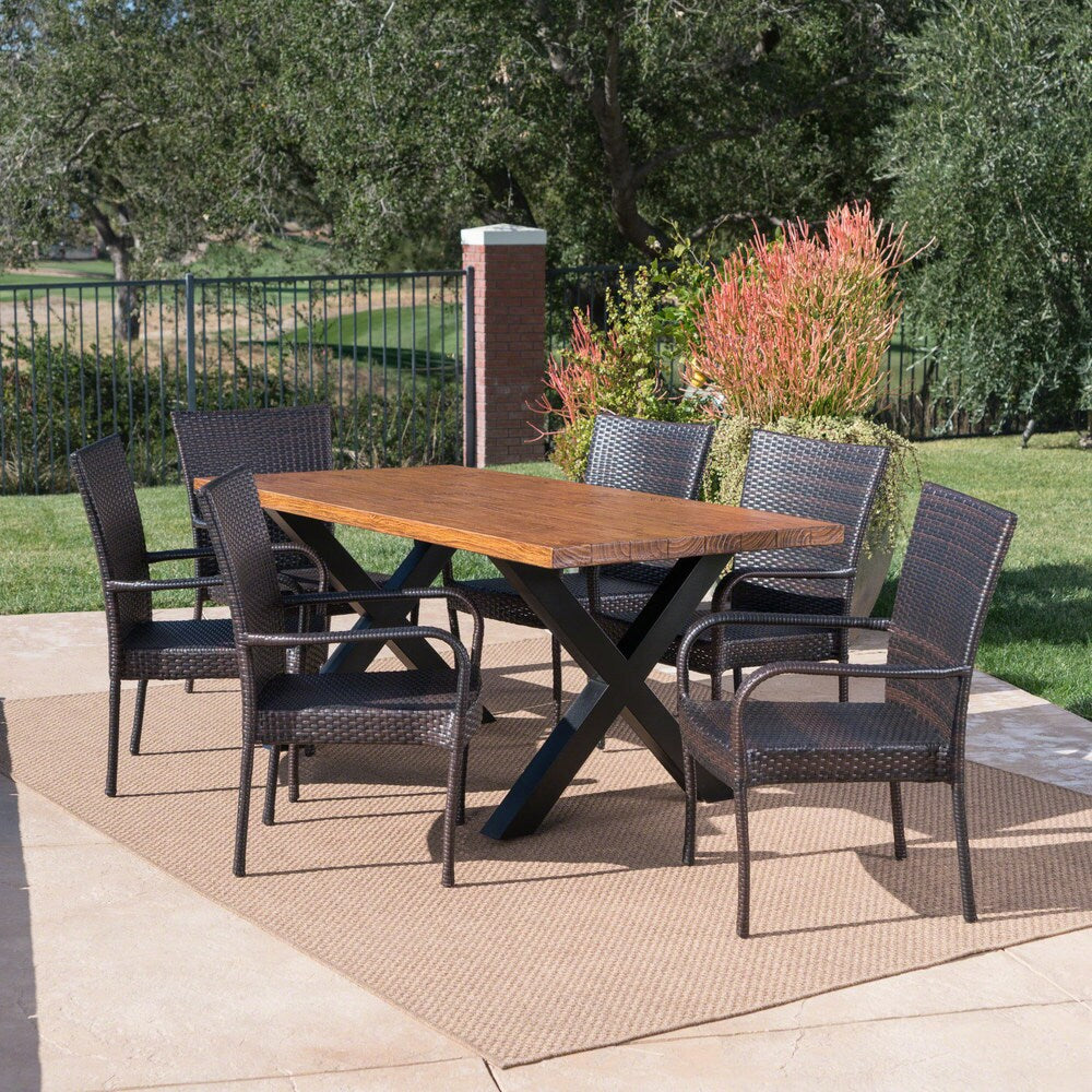 Ariel Outdoor Rectangle Light-Weight Concrete Dining Set by Christopher Knight Home