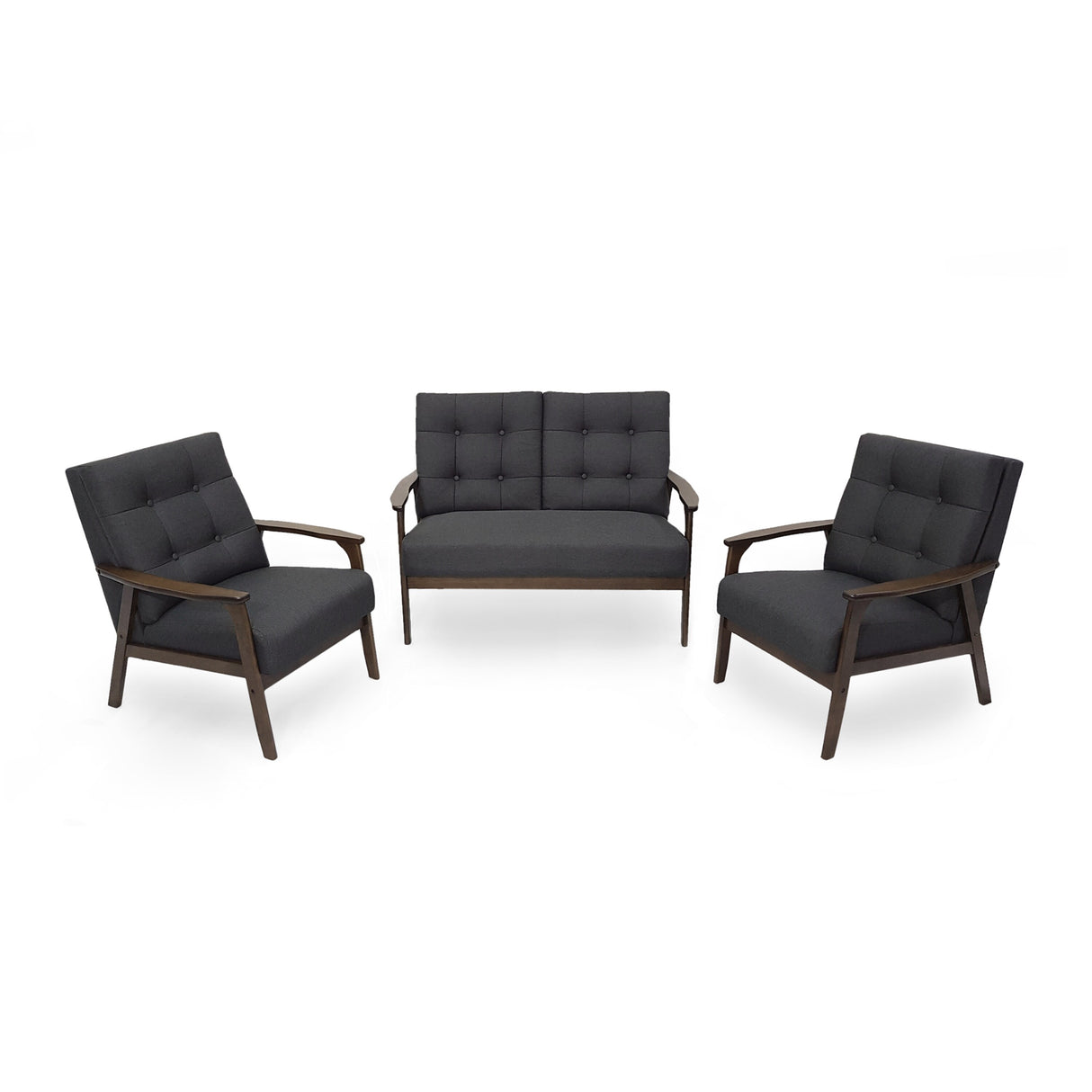Aries Mid Century 3 Piece 4 Seater Fabric Chat Set by Christopher Knight Home