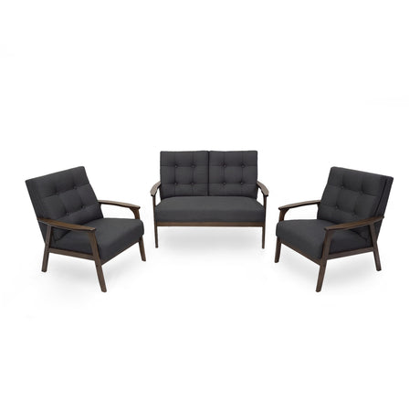 Aries Mid Century 3 Piece 4 Seater Fabric Chat Set by Christopher Knight Home