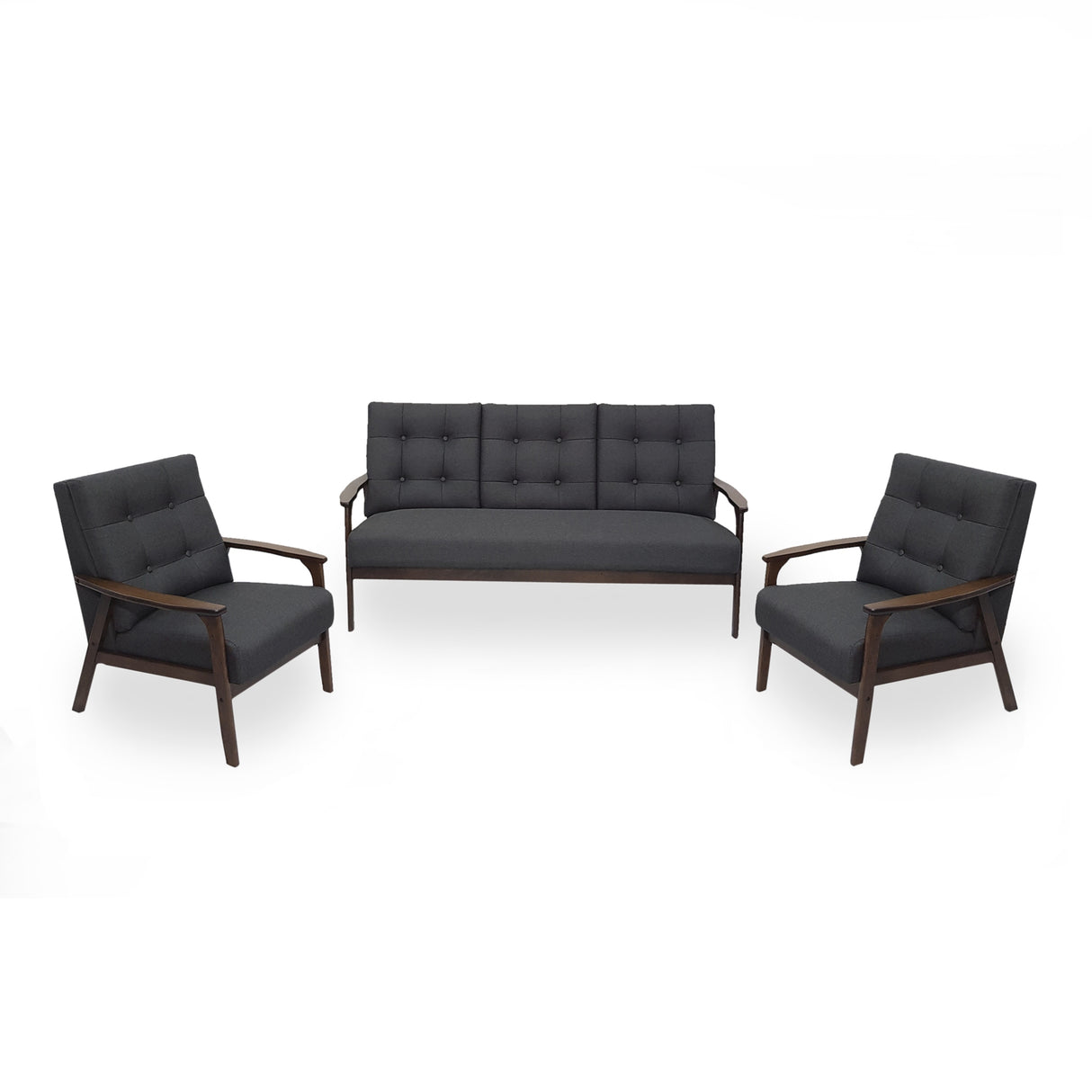 Aries Mid Century 3 Piece 5 Seater Fabric Chat Set by Christopher Knight Home
