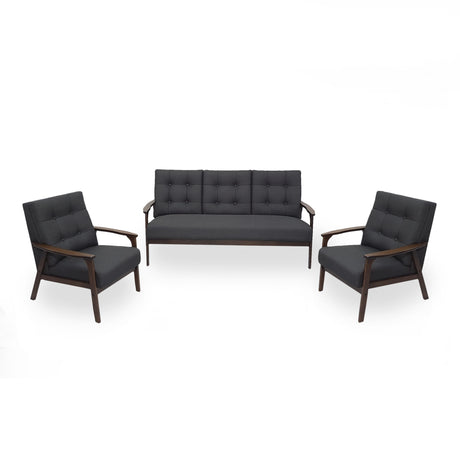 Aries Mid Century 3 Piece 5 Seater Fabric Chat Set by Christopher Knight Home