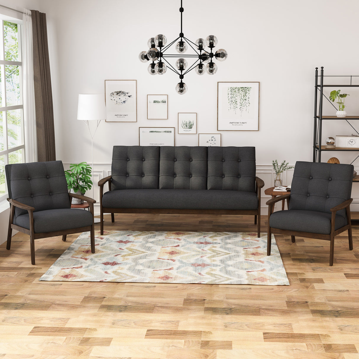 Aries Mid Century 3 Piece 5 Seater Fabric Chat Set by Christopher Knight Home
