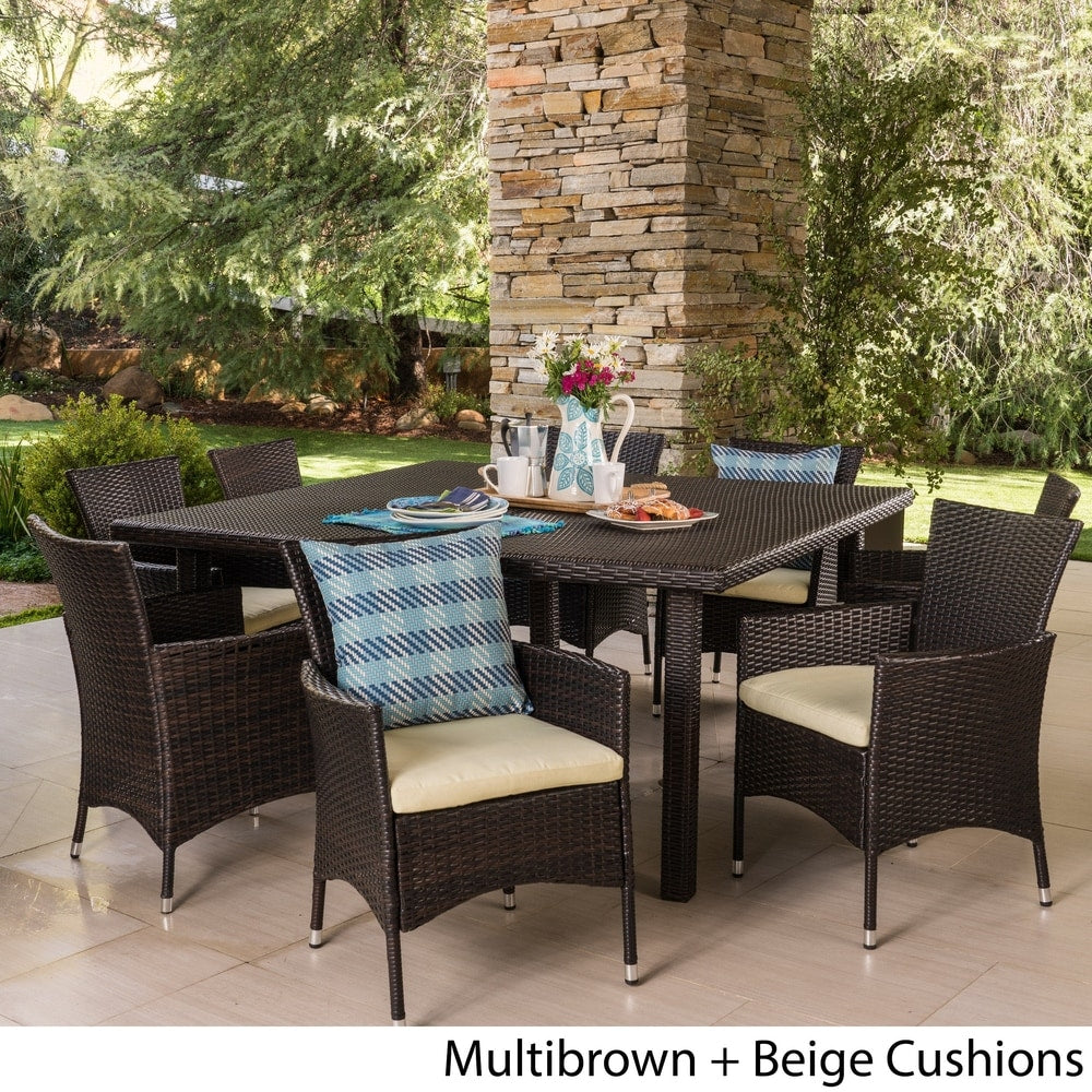 Aristo Outdoor 9-piece Square Wicker Dining Set with Cushions by Christopher Knight Home