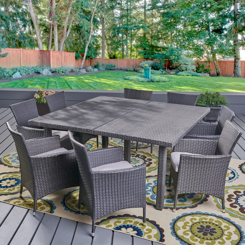 Aristo Outdoor 9-piece Square Wicker Dining Set with Cushions by Christopher Knight Home