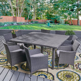 Aristo Outdoor 9-piece Square Wicker Dining Set with Cushions by Christopher Knight Home