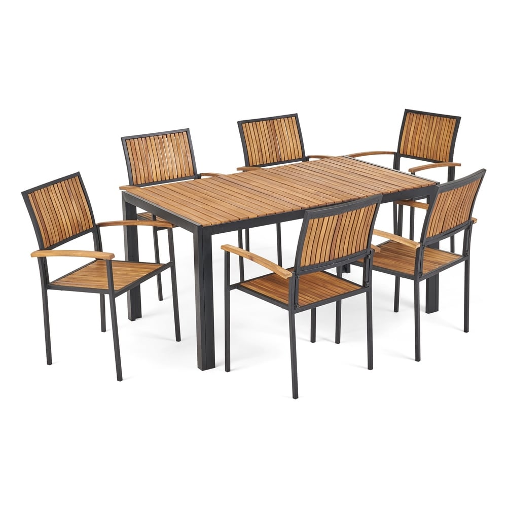 Aristotle Outdoor 6 Seater Acacia Wood Dining Set by Christopher Knight Home - N/A