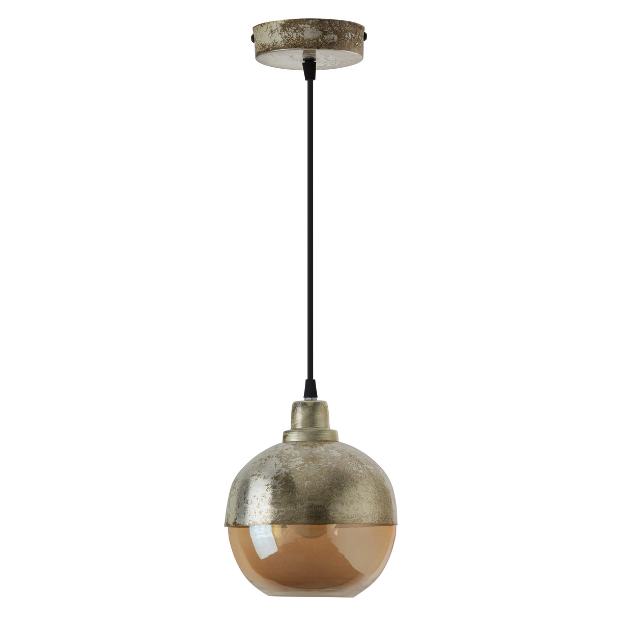 Arla River of Goods Silver and Amber Globe-Shaped Retro Pendant Lamp - 6.8" x 6.8" x 10.25/69.25"