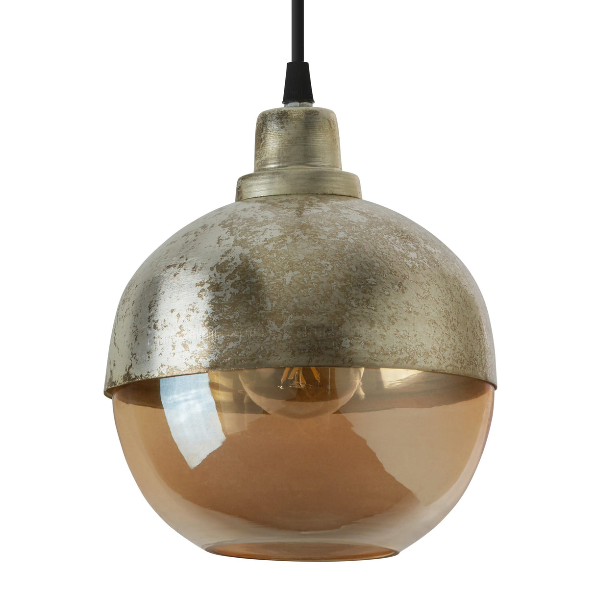 Arla River of Goods Silver and Amber Globe-Shaped Retro Pendant Lamp - 6.8" x 6.8" x 10.25/69.25"