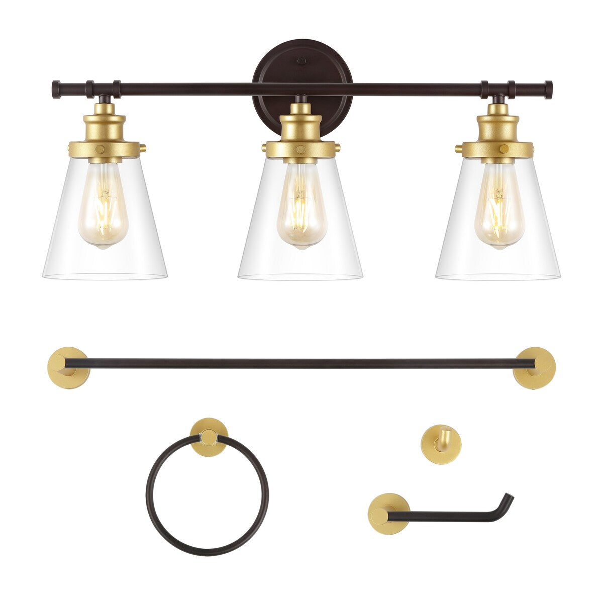 Arlo 23.75" 3-Light Traditional Farmhouse Vanity Light with Bathroom Hardware Accessory Set, (5-Piece) by JONATHAN Y