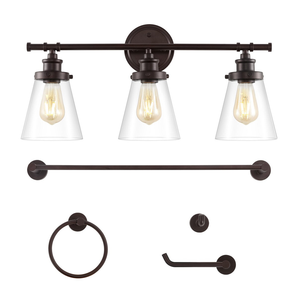 Arlo 23.75" 3-Light Traditional Farmhouse Vanity Light with Bathroom Hardware Accessory Set, (5-Piece) by JONATHAN Y