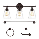 Arlo 23.75" 3-Light Traditional Farmhouse Vanity Light with Bathroom Hardware Accessory Set, (5-Piece) by JONATHAN Y
